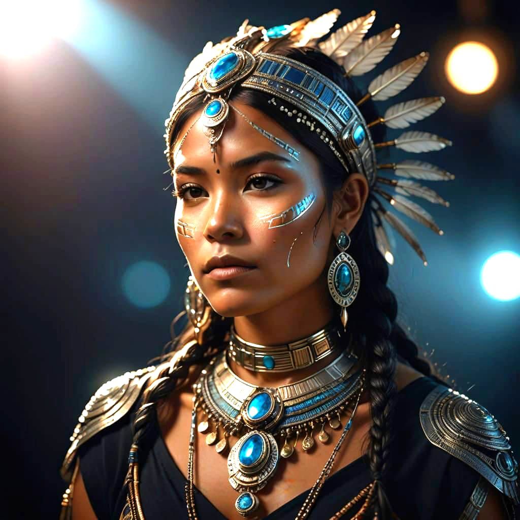 Hyperrealistic full body portrait of a beautiful indigenous ...