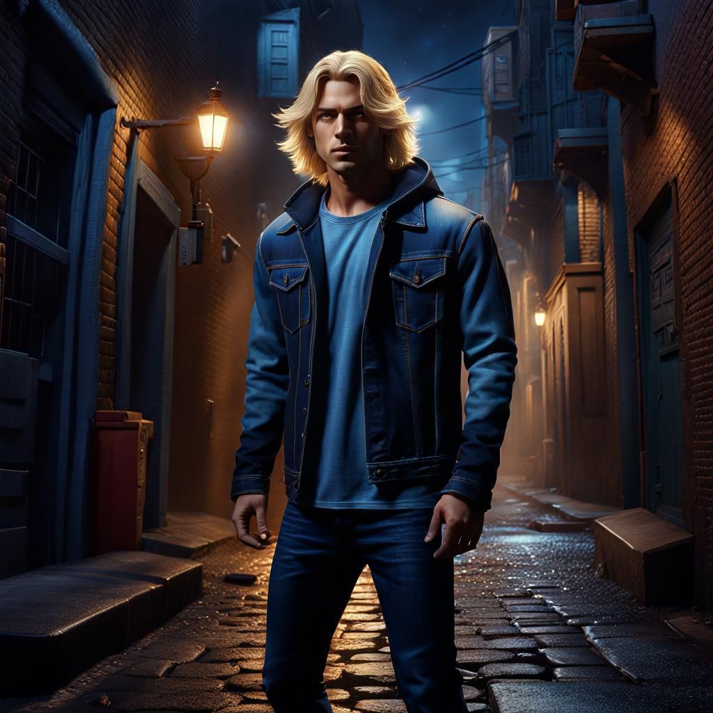 Young Man in Alleyway: Detailed Matte Painting