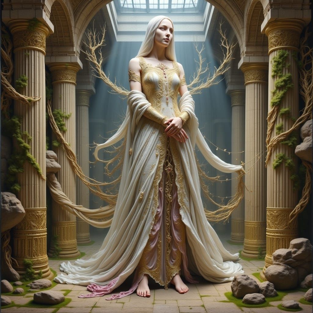 Ethereal Woman in Ancient Realm