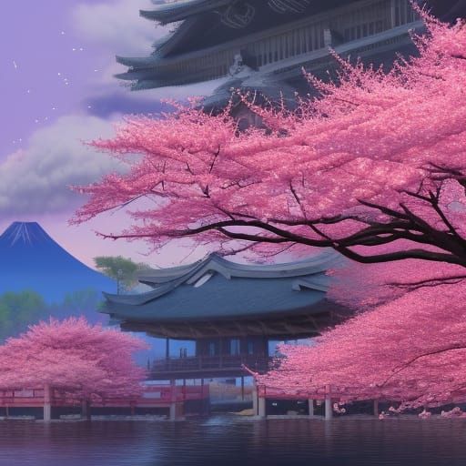 Japanese Cherry Blossom Fantasy Concept Art