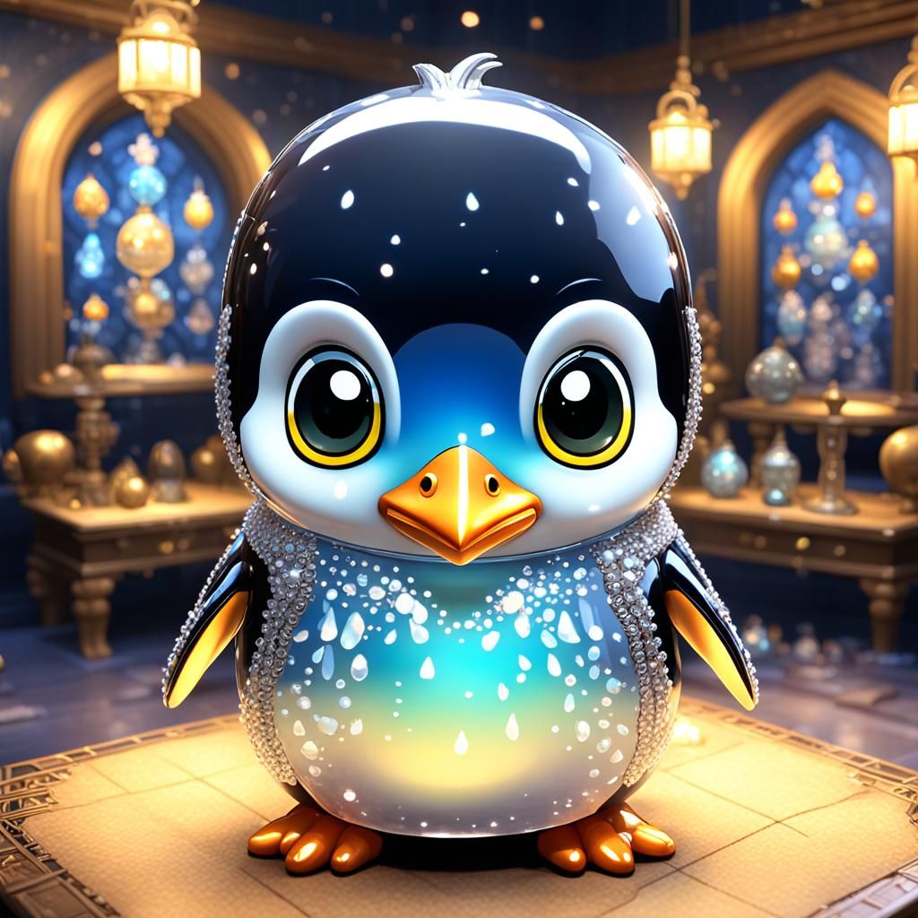Crystal Penguin with Snowflakes in Treasure Room