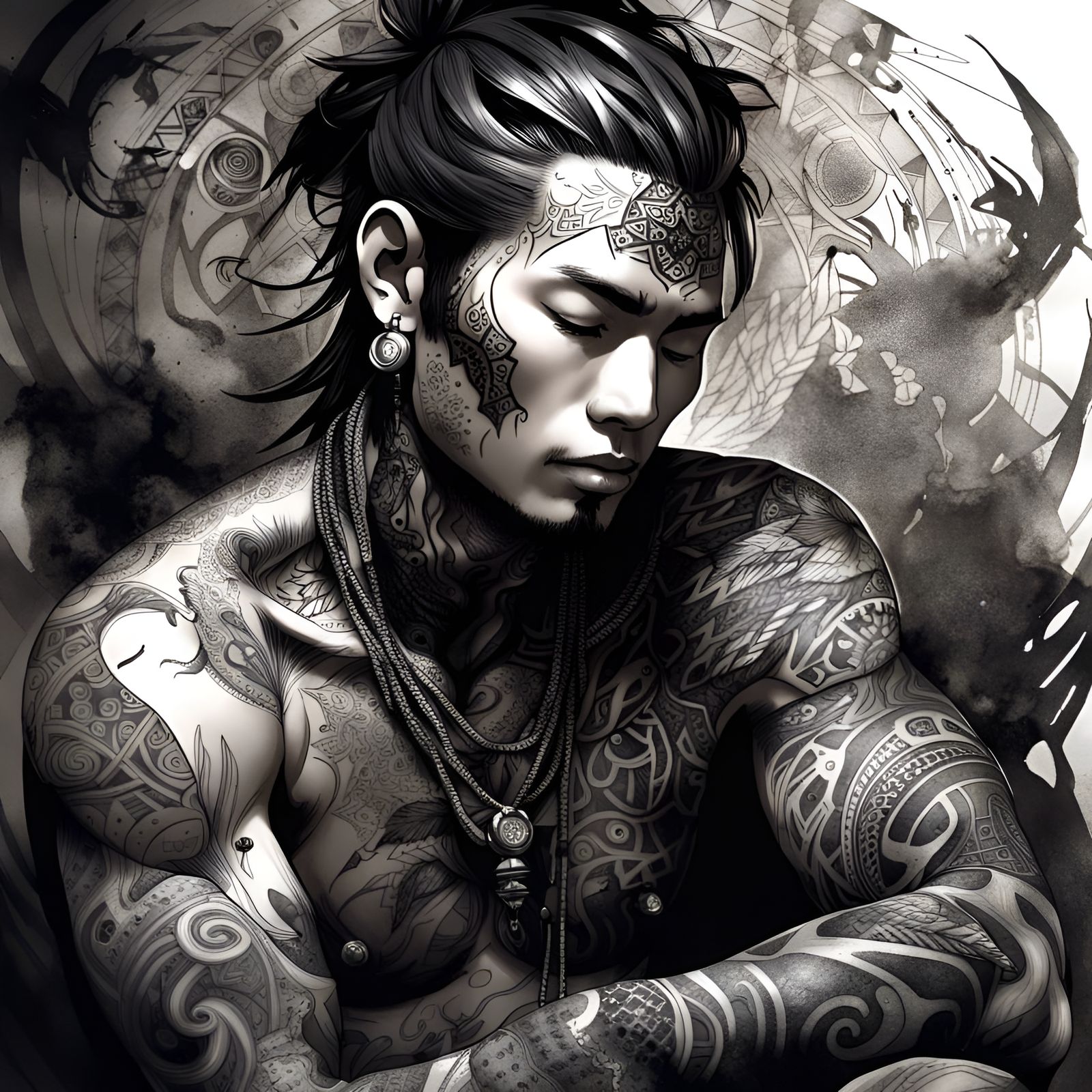 Tattooed God of Black Ink: Fantasy Portrait