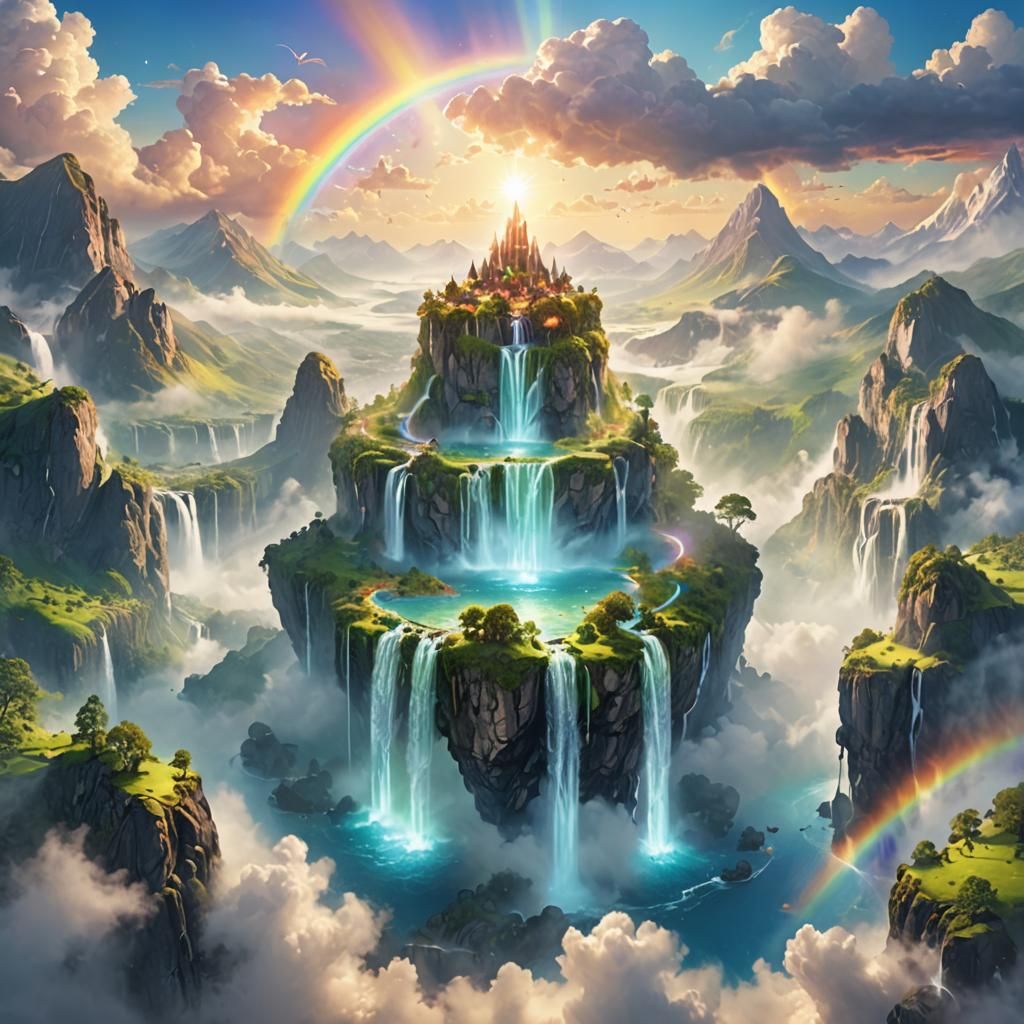 Dreamy Fantasy Island Floating in the Clouds