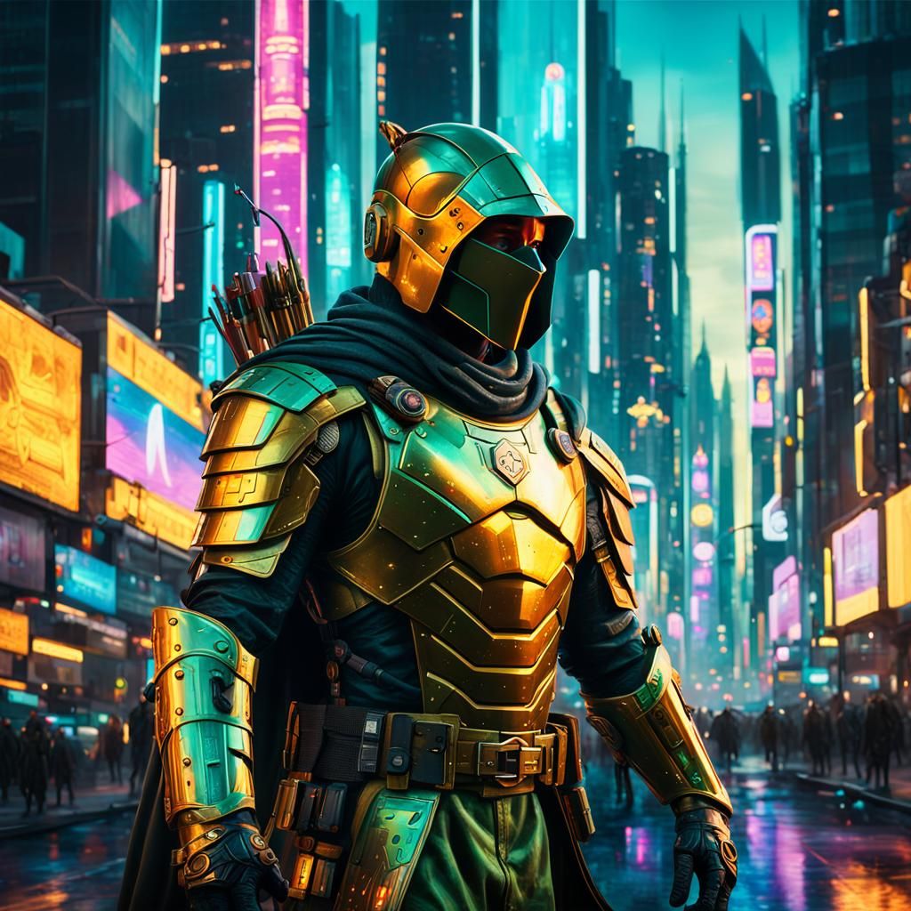 Cyberpunk Robin Hood in Golden Hour