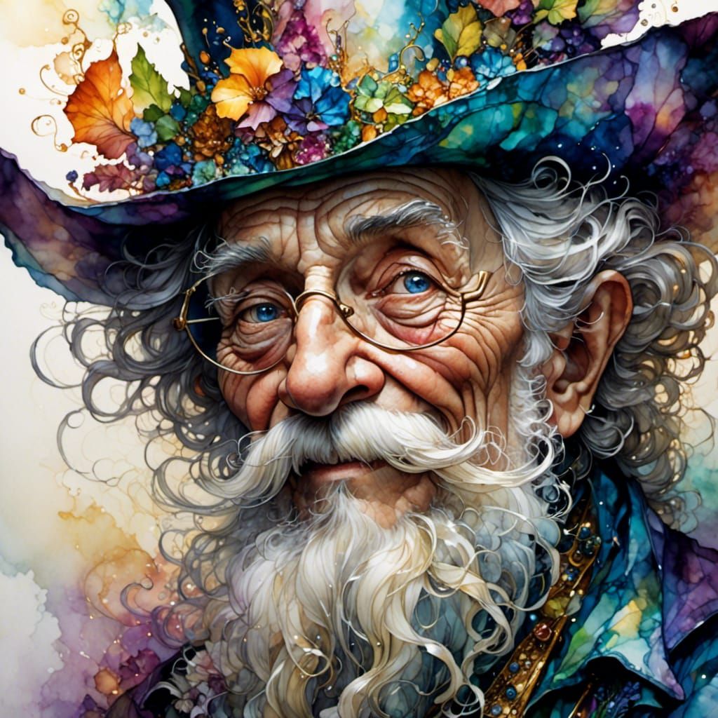 Whimsical Fairy Portrait in Alcohol Ink Style