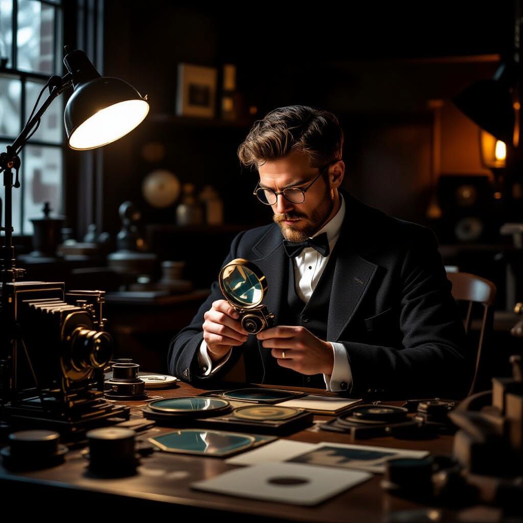 Victorian Photographer in Dimly Lit Studio