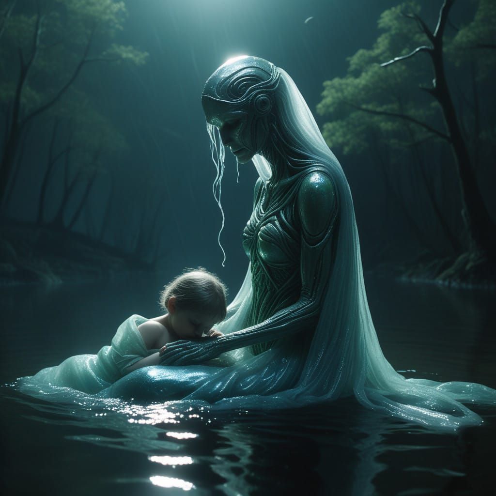 Ethereal Moonlit Motherhood in a Crystal Cave of Wonder