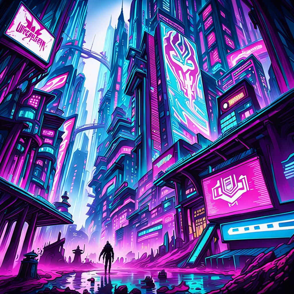 Magic Cyberpunk City: Detailed Matte Painting