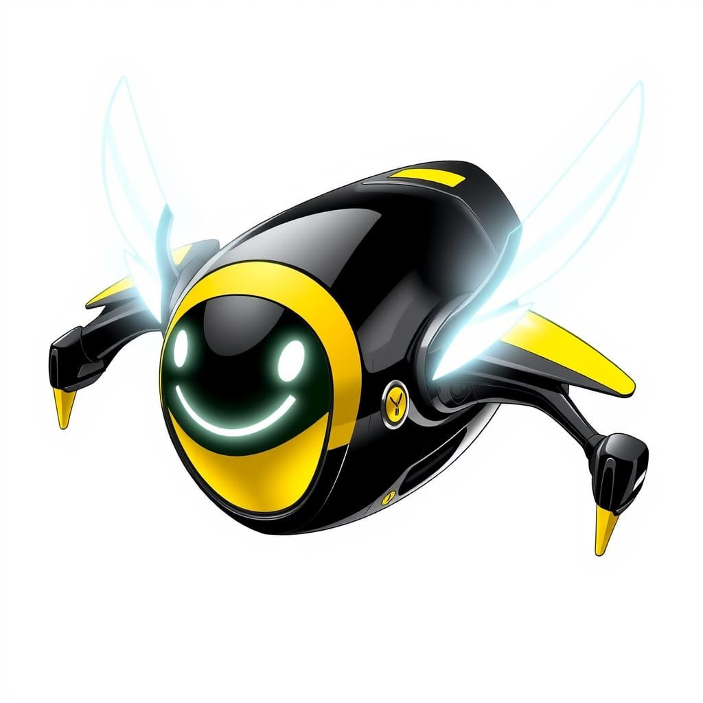 Futuristic Thunderbird Drone with Plasma Wings and Smiley Fa...