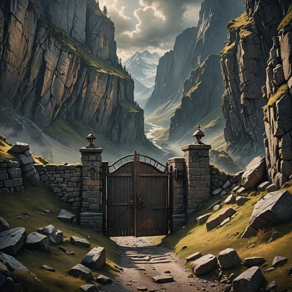 Mountain Pass with Locked Gate and Key