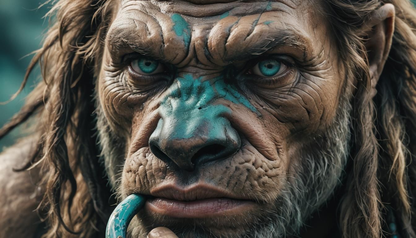 Intense Neanderthal Stare: Turquoise Meets Saber-Tooth