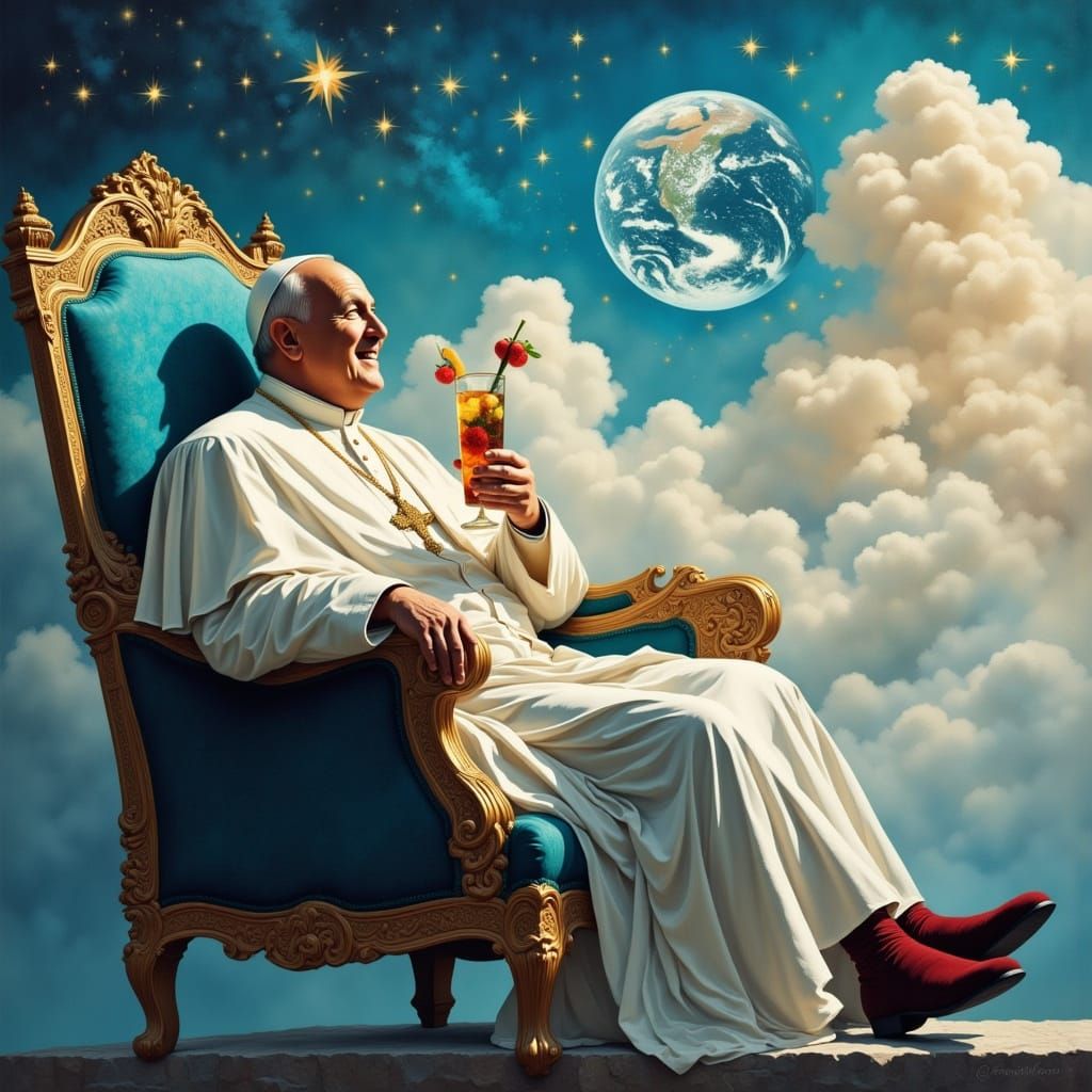 Pope Francis in a Majestic Velvet Louis XIV Lounge Chair