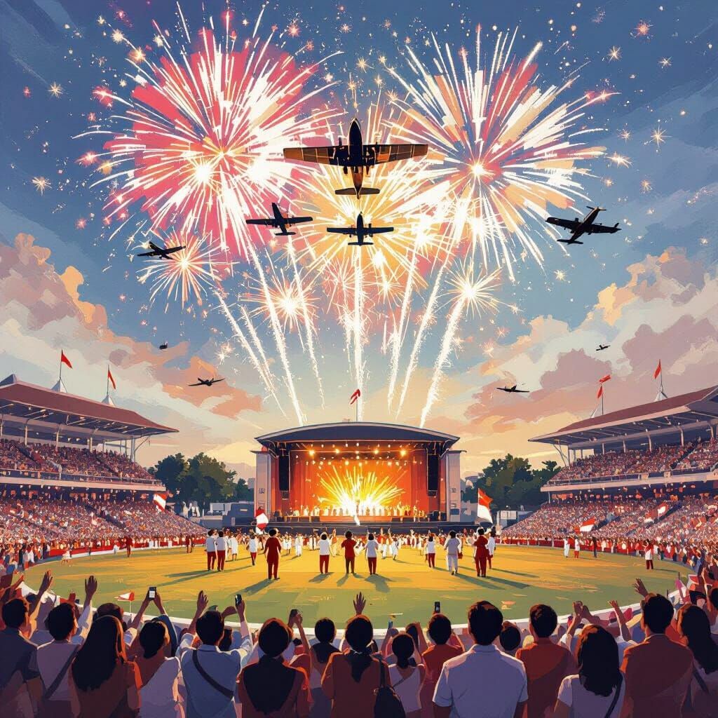 Singapore National Day Parade Fireworks Display as Impressio...