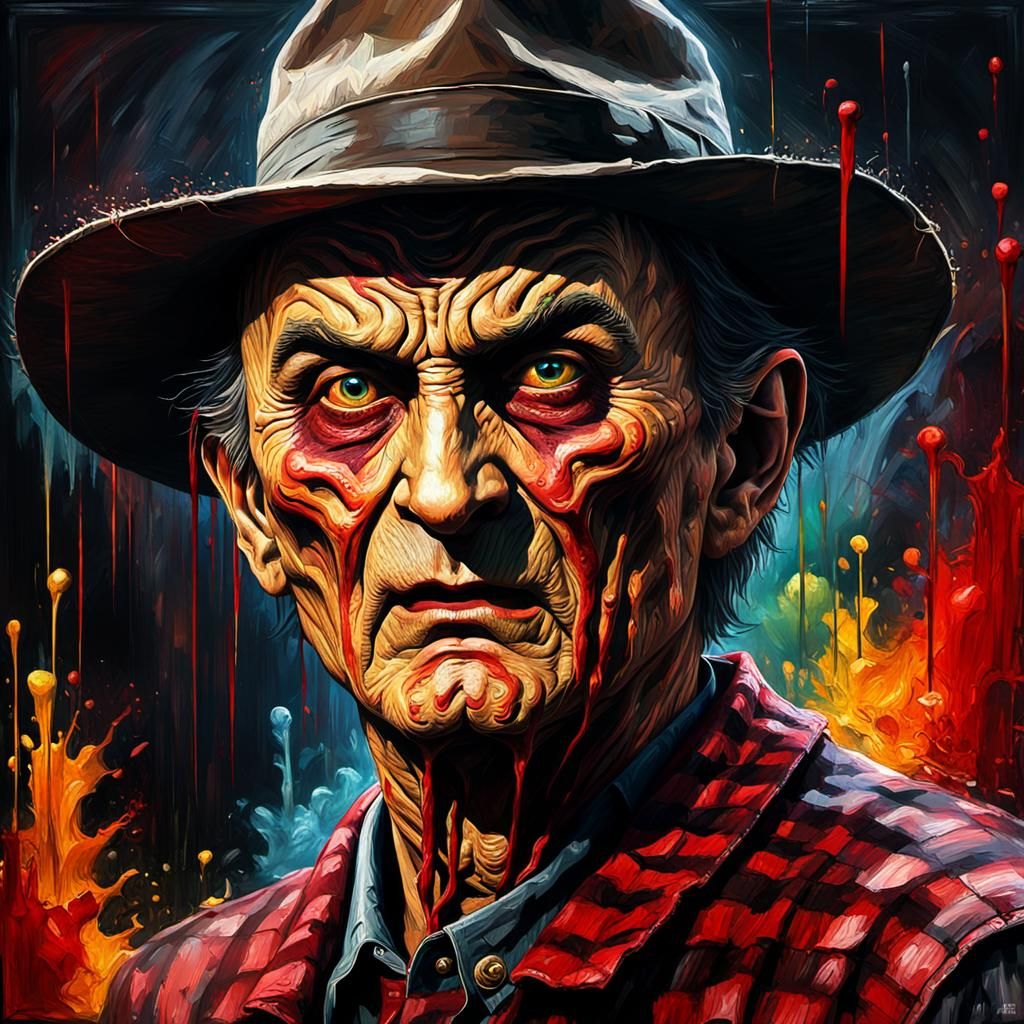 Grotesque Freddy Kruger Portrait in Impasto Style