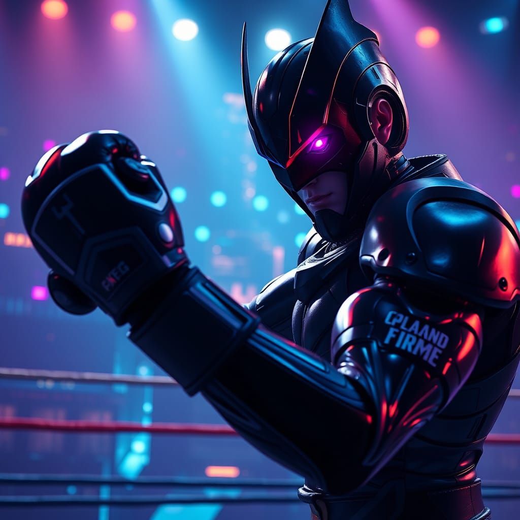 Ominous Supervillain in Futuristic Boxing Match
