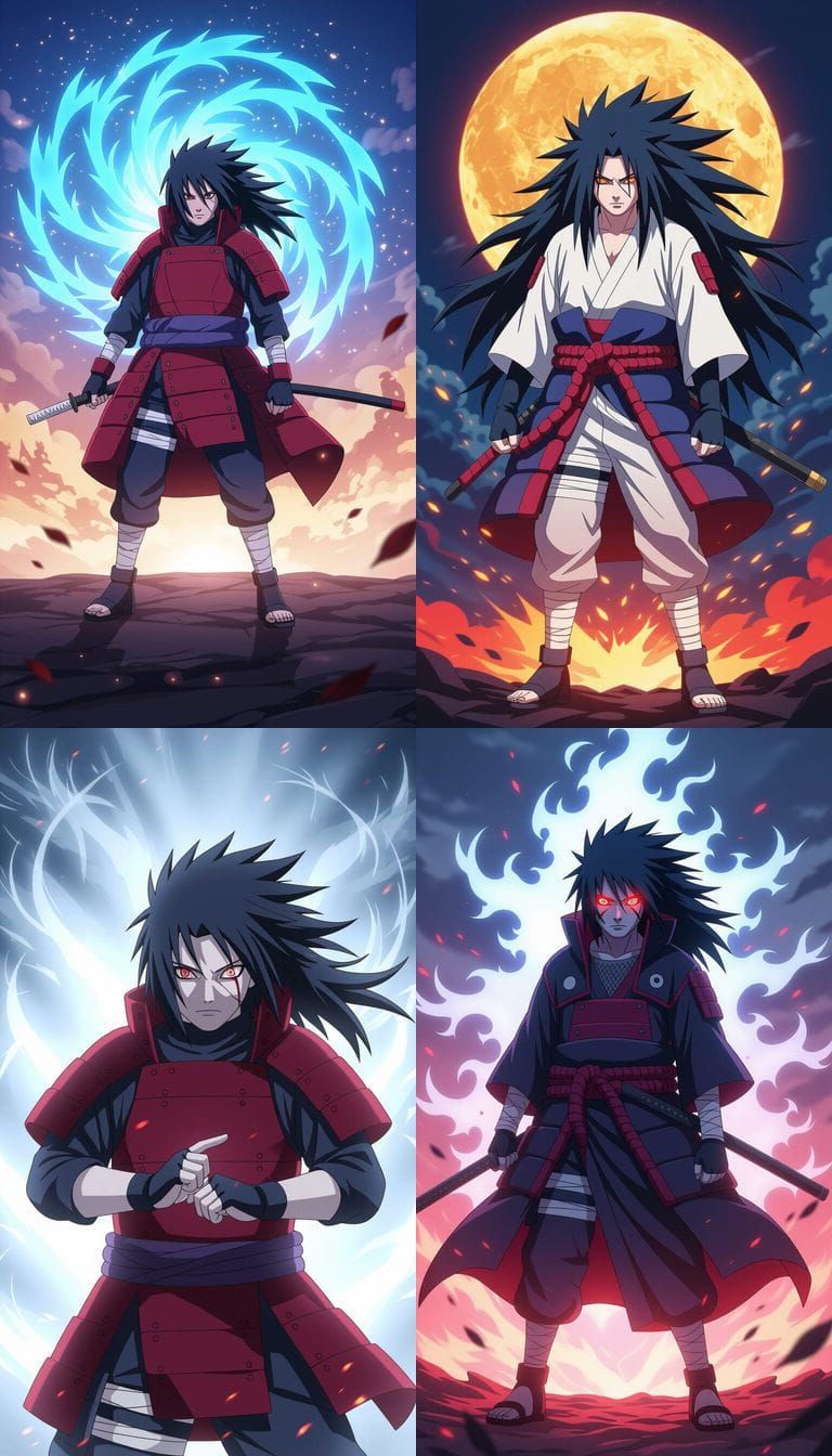 Madara Uchiha in Dramatic Anime Pose, Dark Epic Background