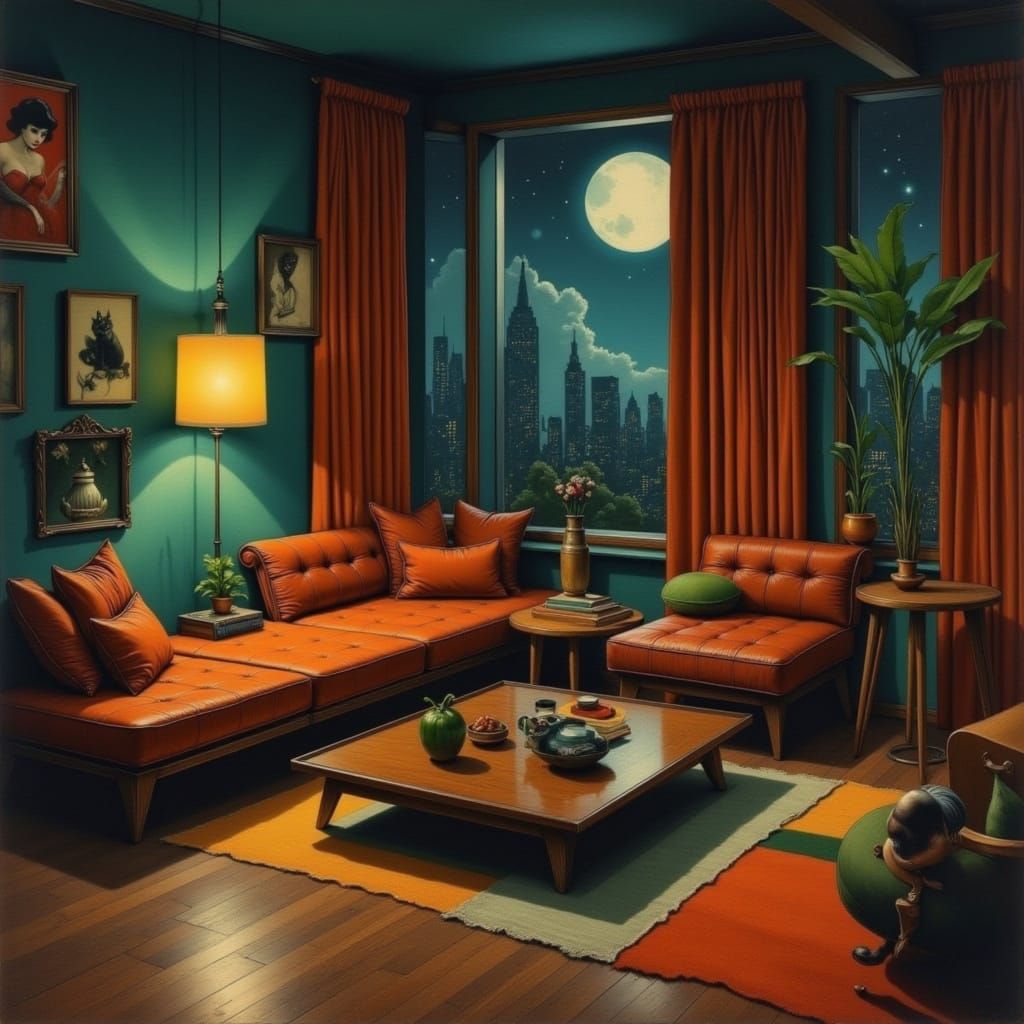 Cat Woman's Secret Hideout in Mid-Century Modern Style