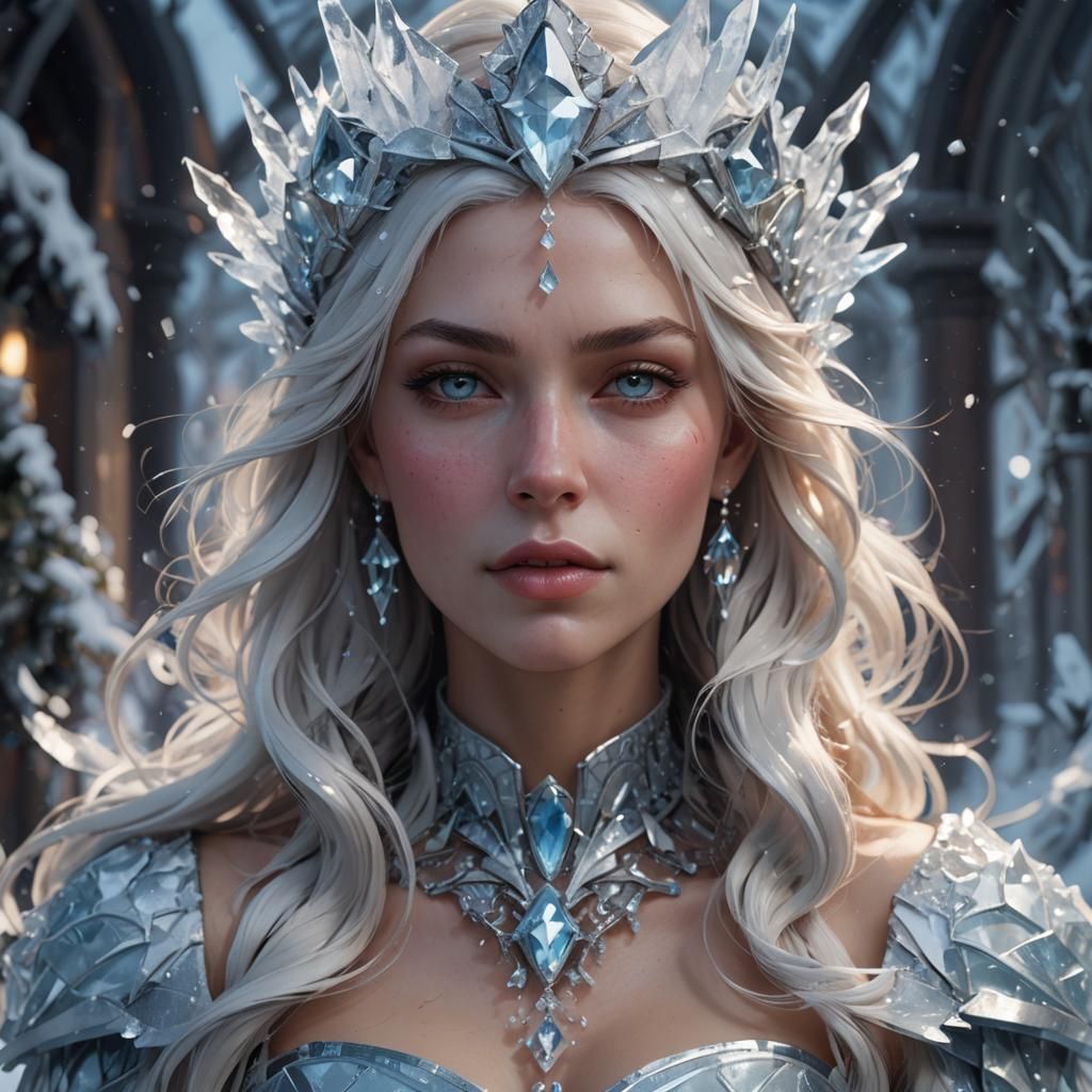 Intricate Ice Queen Portrait in Digital Art Style