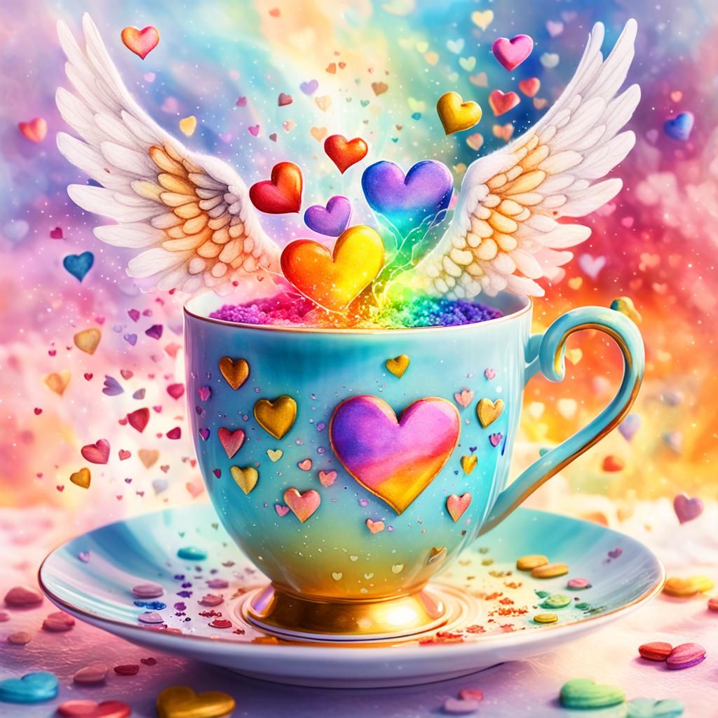Heartwarming Teacup Overflowing with Hearts in Surrealist St...