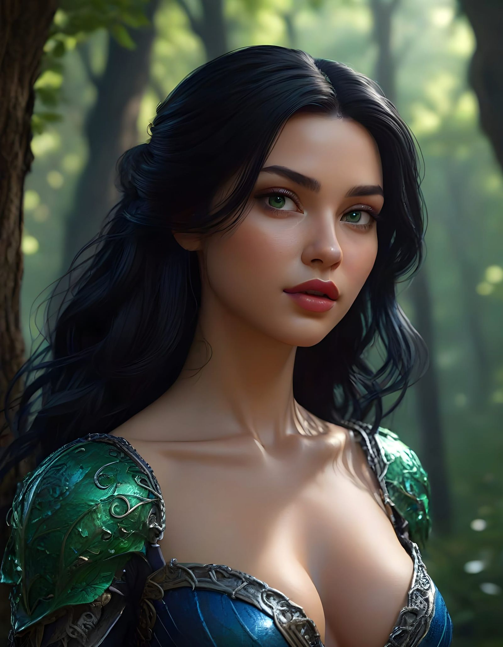 Sultry Italian Goddess in Vibrant Fantasy Landscape