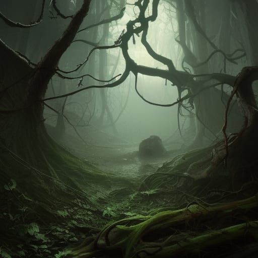 Eerie Skull with Vines, Hyperdetailed Concept Art