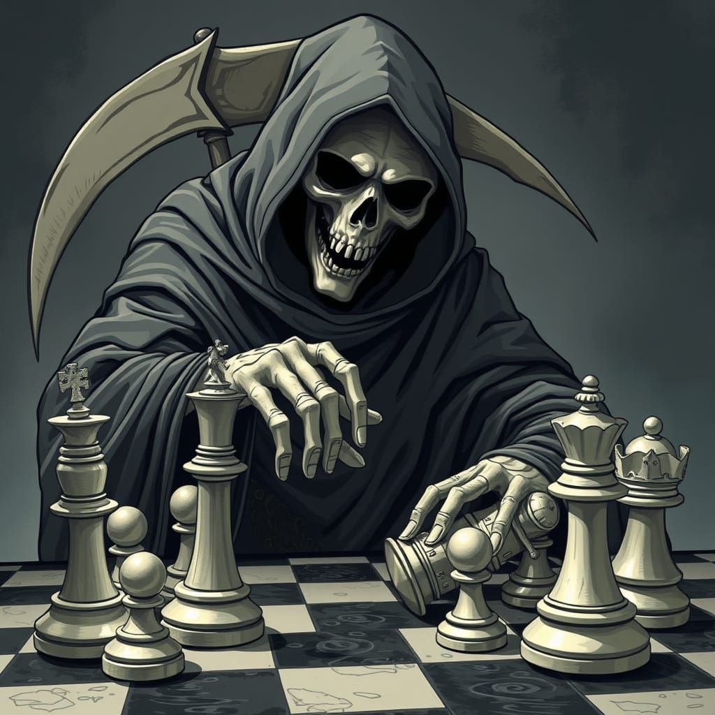 The Grim Reaper Engages in a Tense Game of Chess