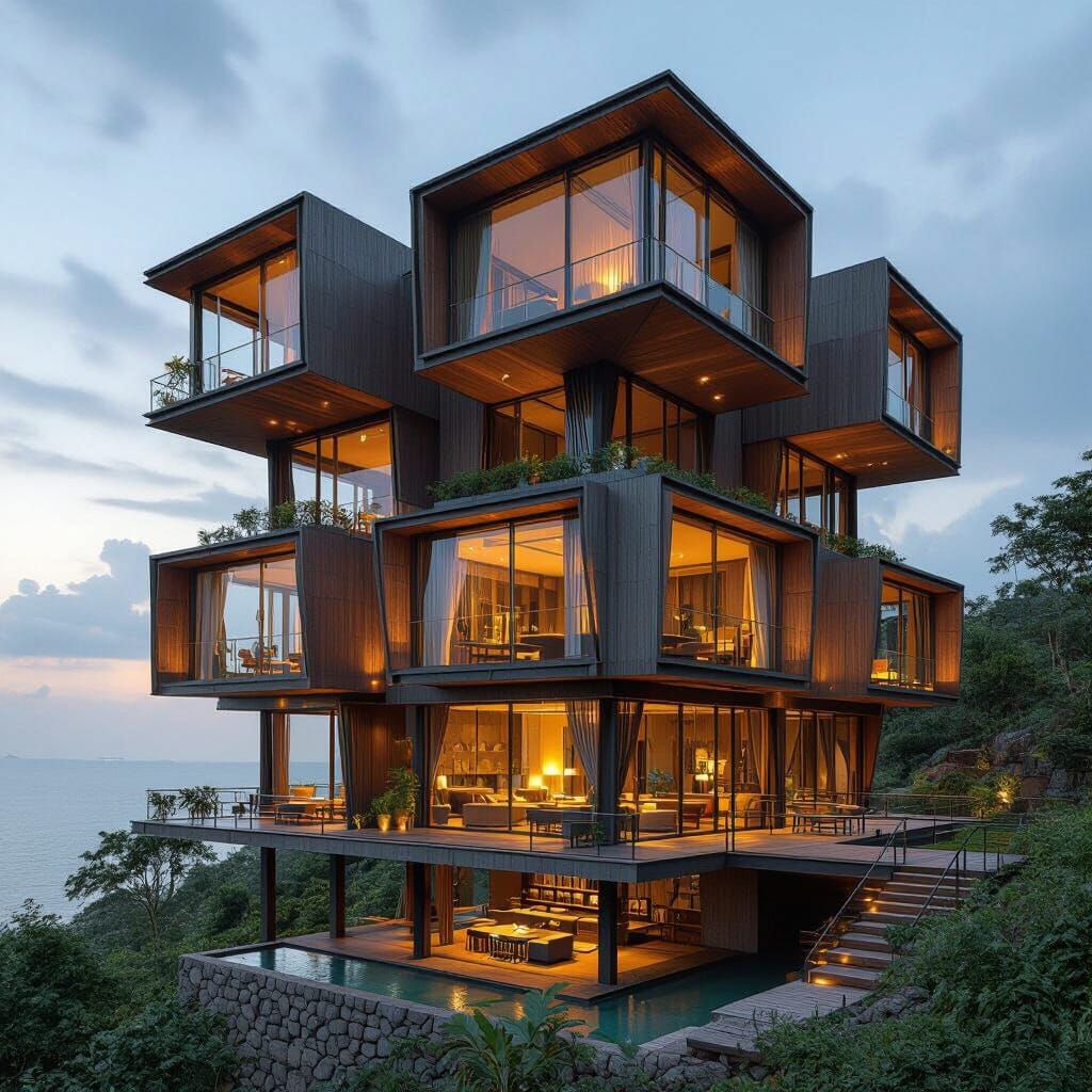 Sustainable Resort with Triple Deck Rooms and Bridges