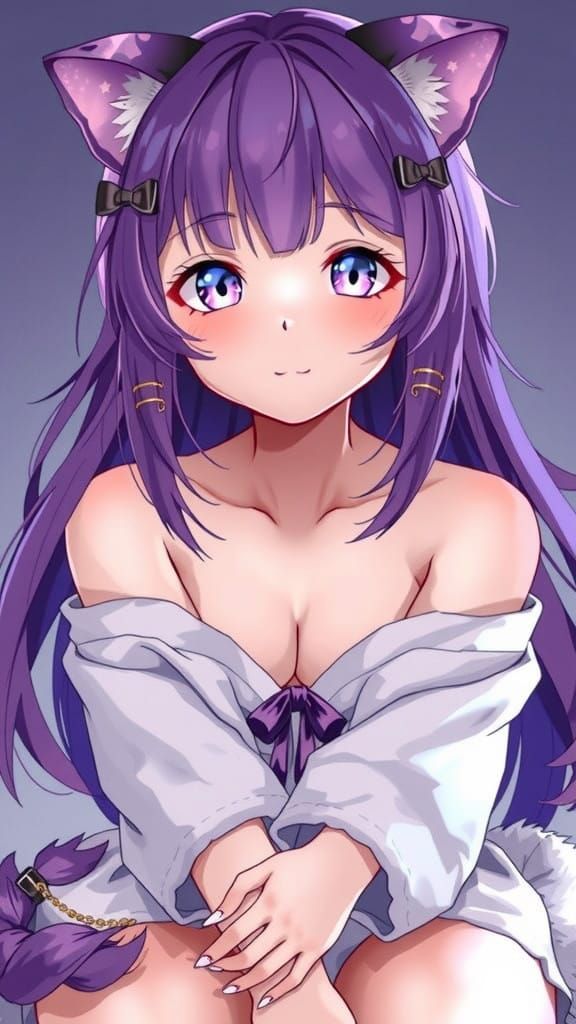 Elegant Kawaii Anime Girl with Whimsical Cat Ears