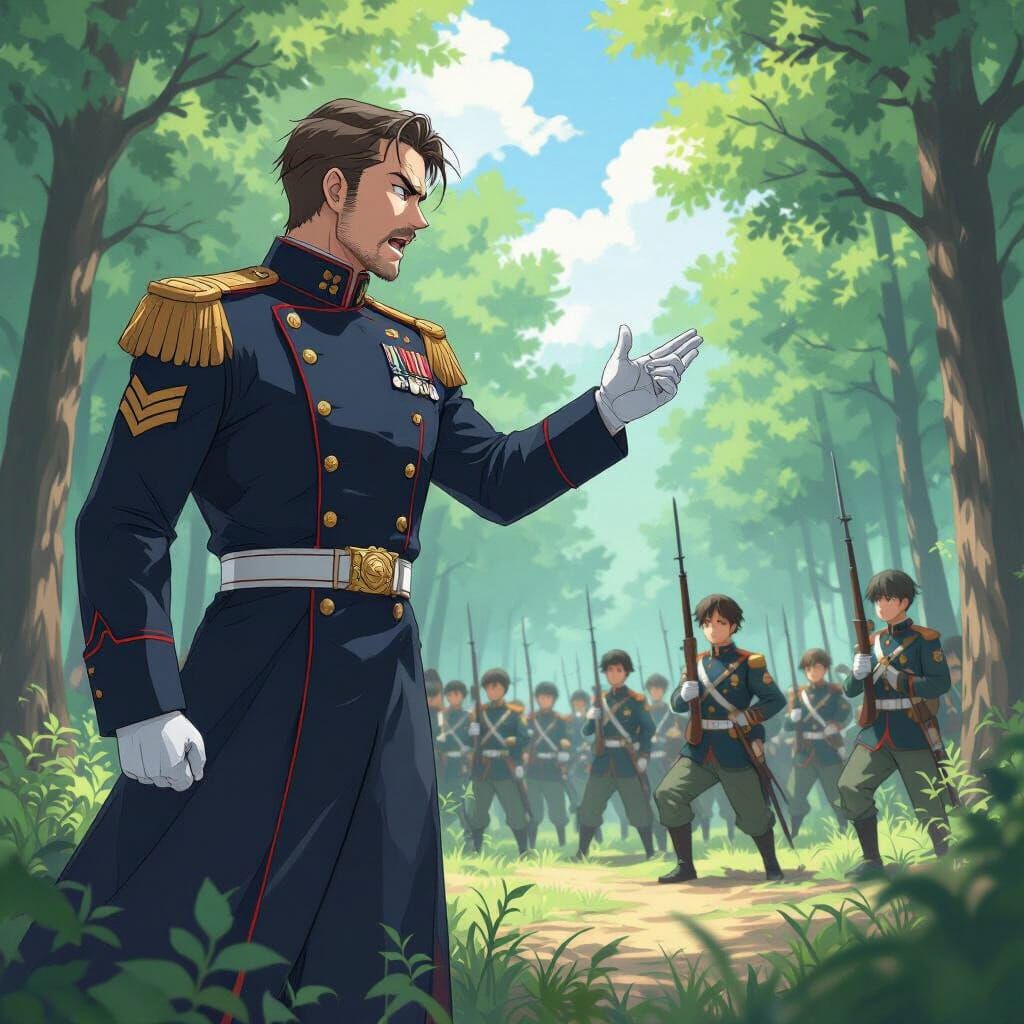 Anime Commander Gives Urgent Speech to Soldiers
