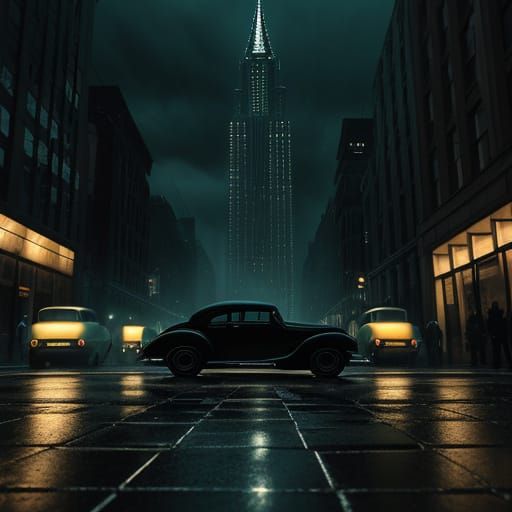 Film Noir Skyscraper Scene in Art Deco Style