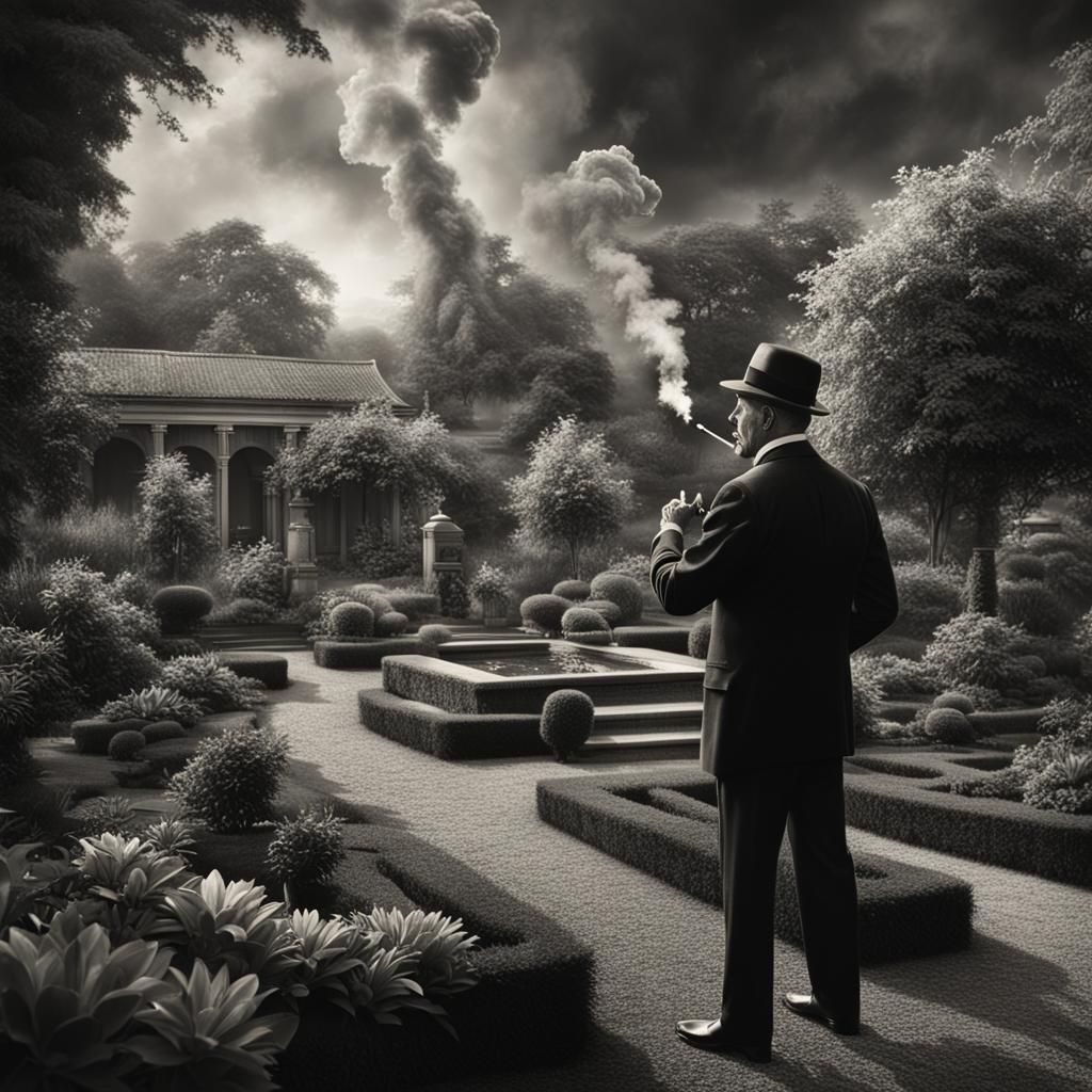 Vintage Gentleman in a Luxurious Garden Oasis