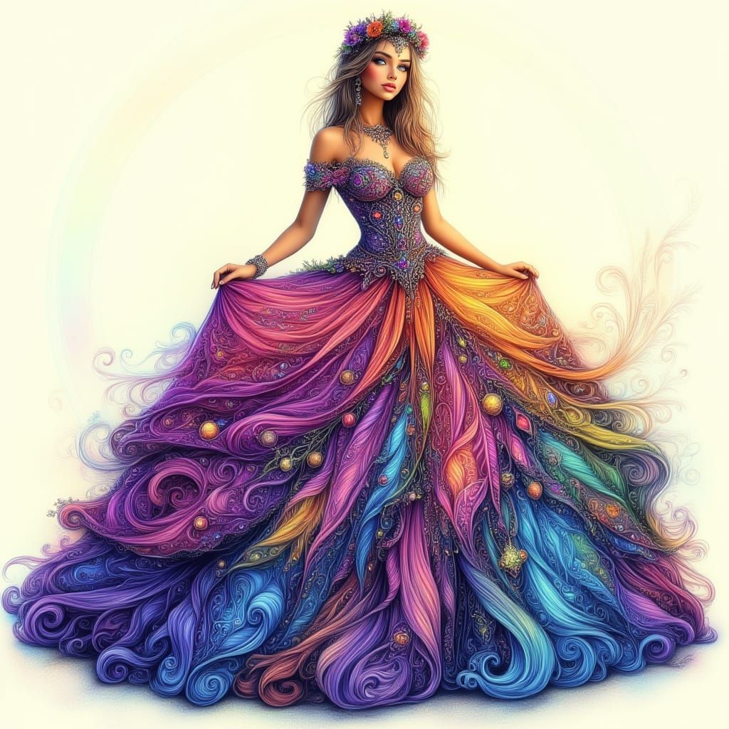 Romantic Bohemian Princess in a Whimsical Ballgown