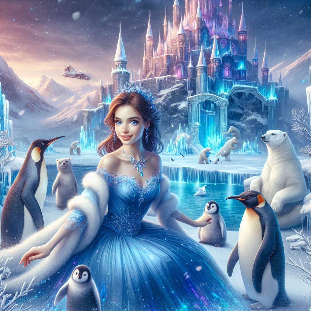 Ethereal Princess in Cyberpunk Winter Wonderland