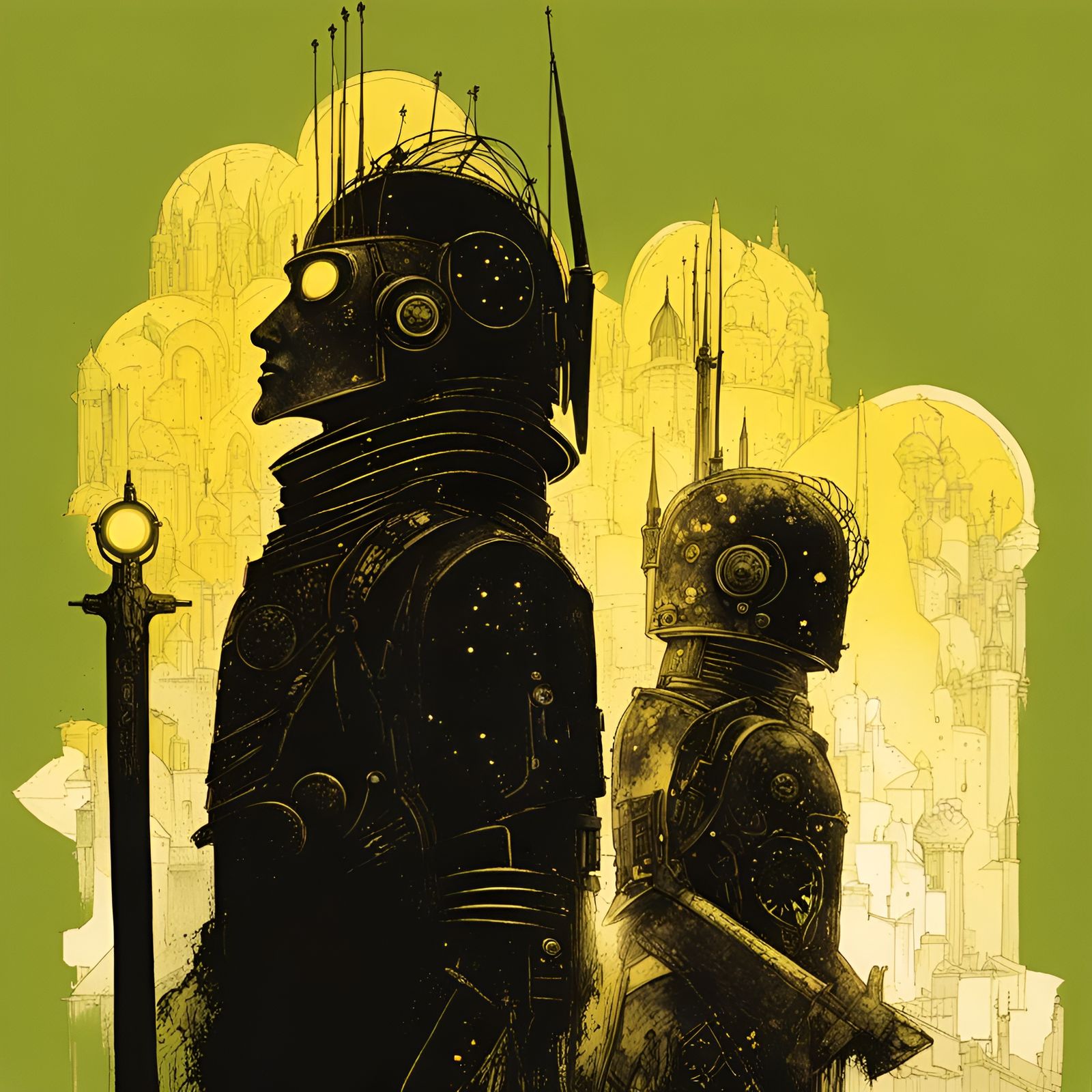 King Arthur as Space Knights in Cyberpunk Style