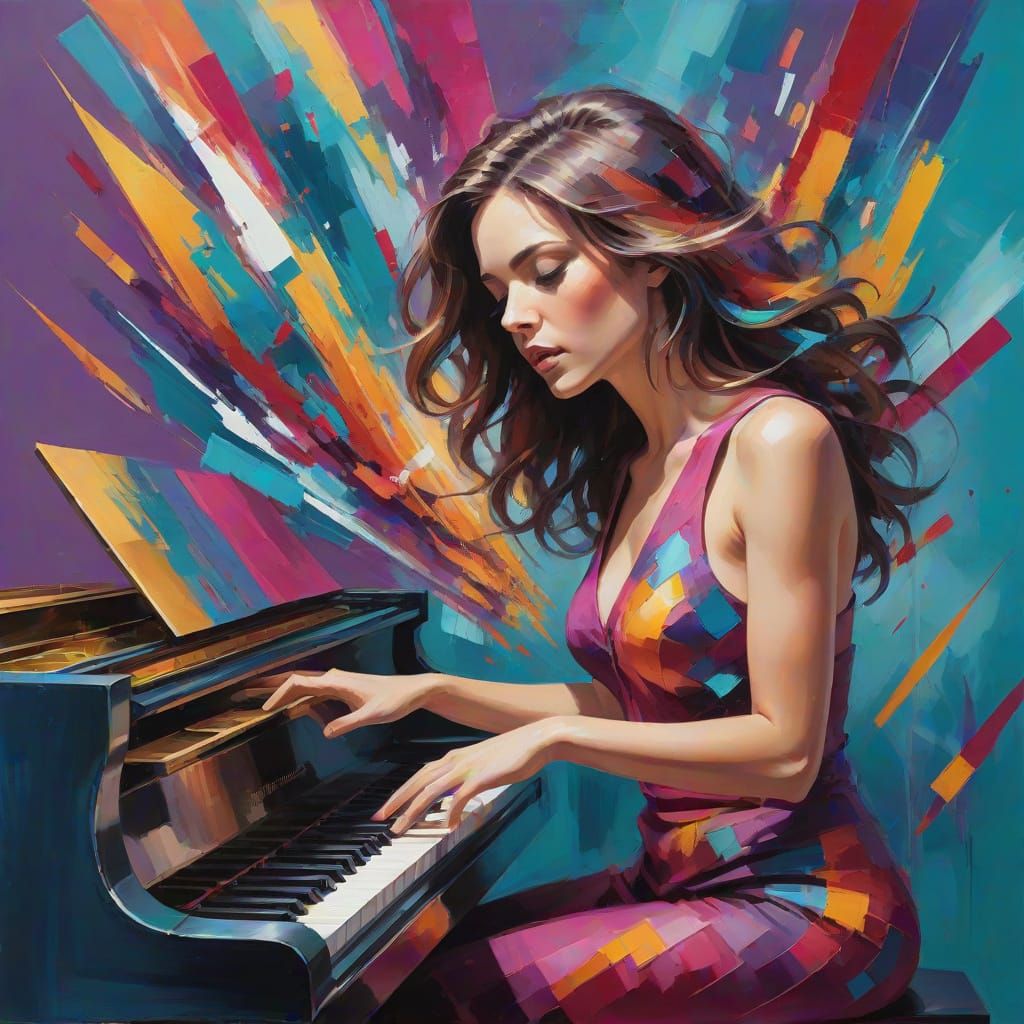 Ethereal Singer in Vibrant Prismatic Landscape