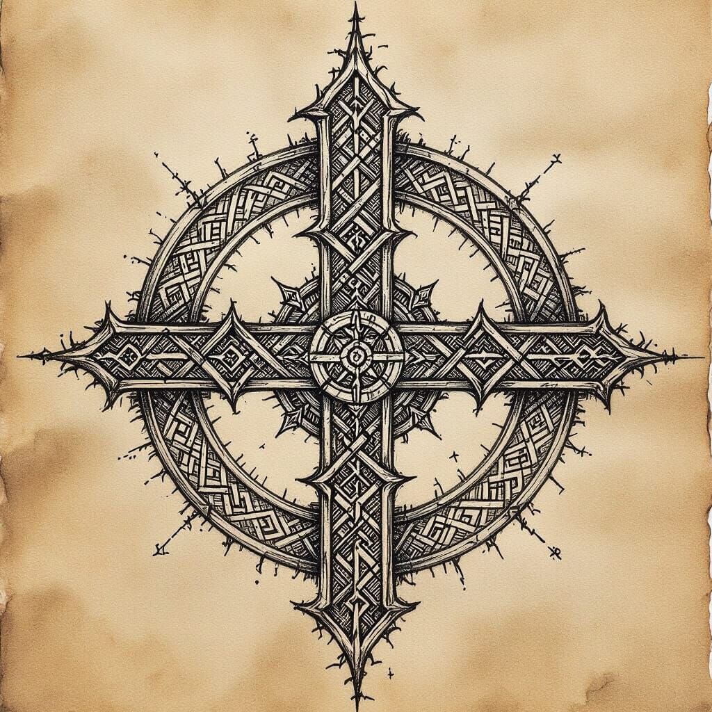 Intricate Pencil Rune Sketch on Parchment