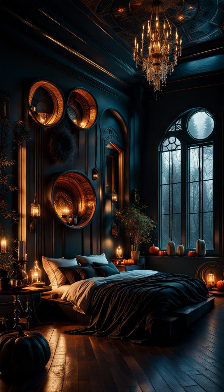 Luxurious Halloween Bedroom in Klimt-inspired Bohemian Style