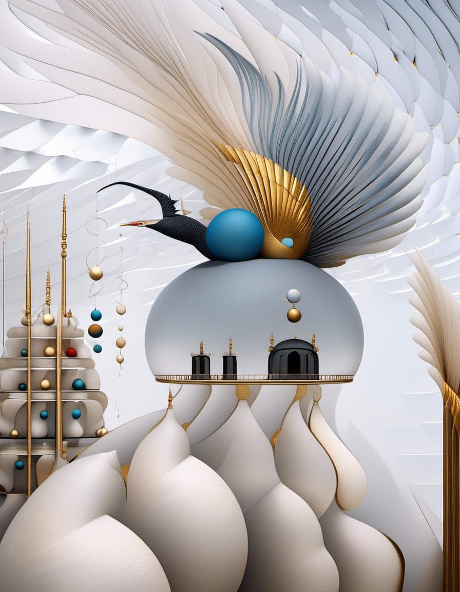 Abstract Blending Cycles in Gold, Detailed Matte Painting