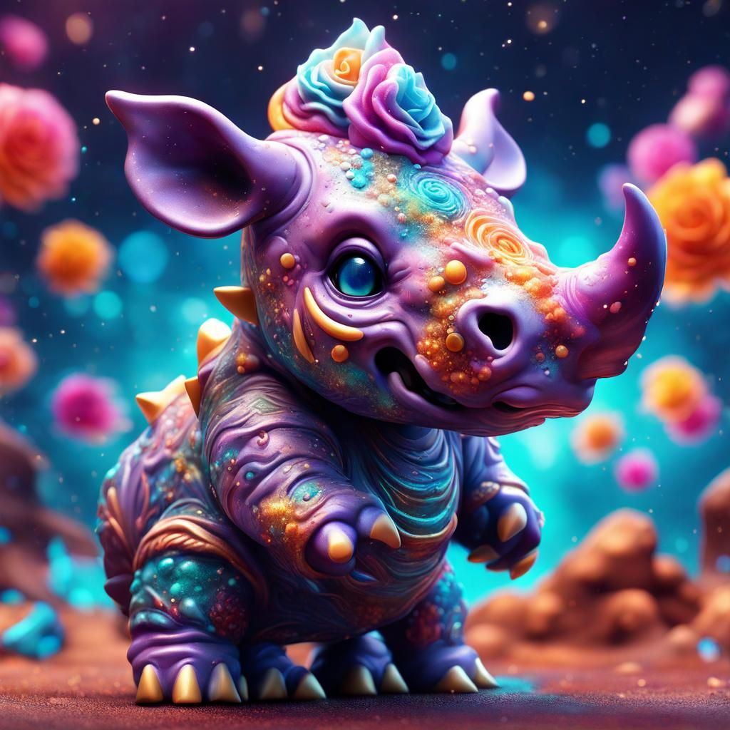 Baroque Chibi Cosmic Monster Rhino on Galaxy Street