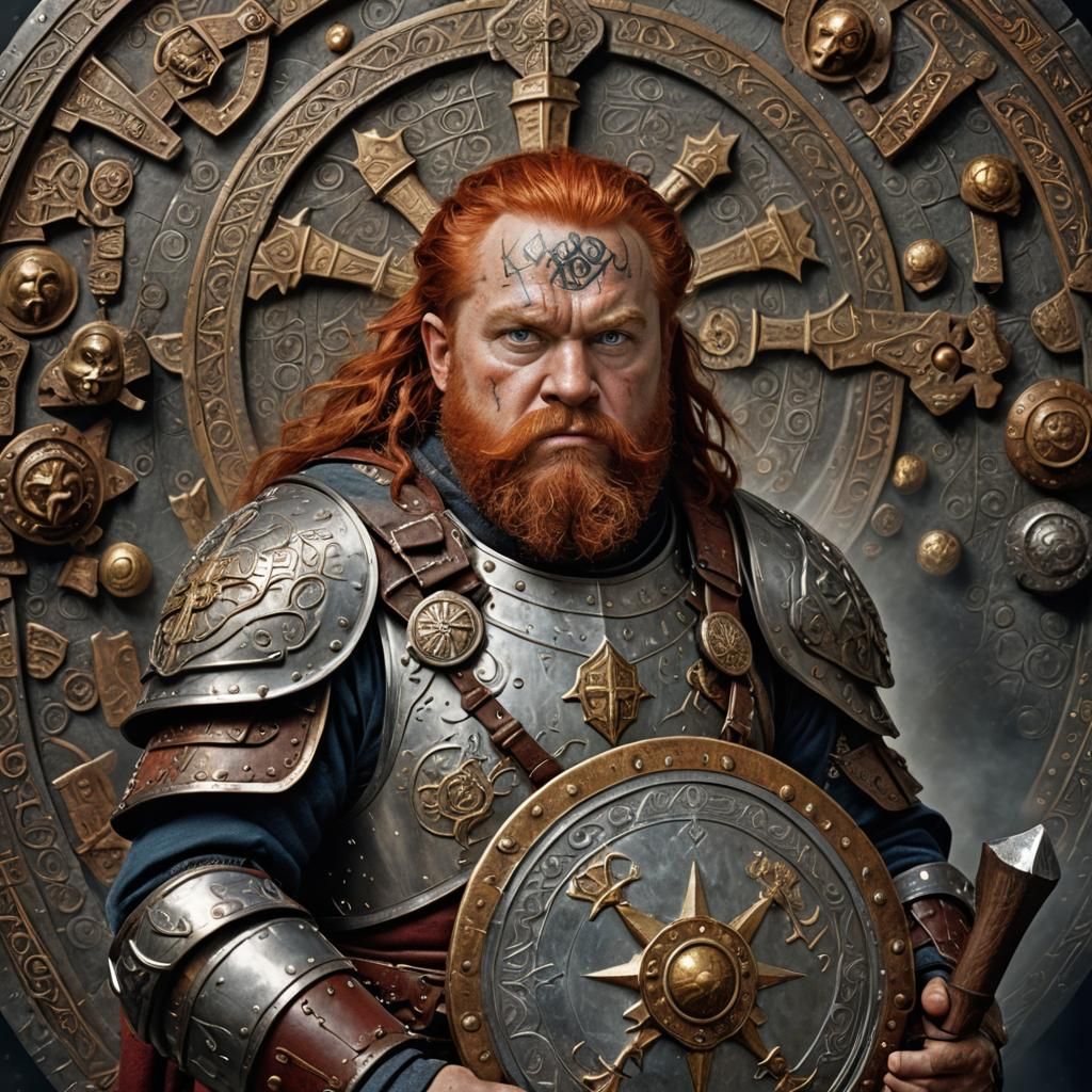 Dwarf Cleric Portrait with Warhammer in Studio Lighting