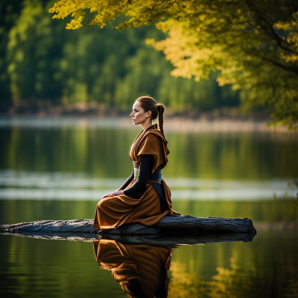 starwars jedi knight by a lake meditating