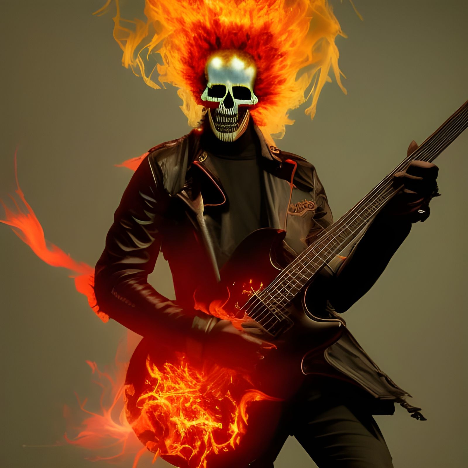Flaming Ghost Rider Guitarist in Hyperdetailed Style