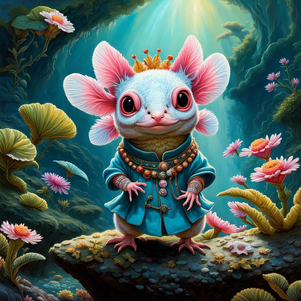 Adorable Anthropomorphic Axolotl in Backlit Setting