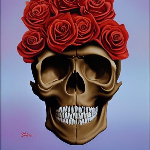 Surreal Rose Petal Skull in Dali Style