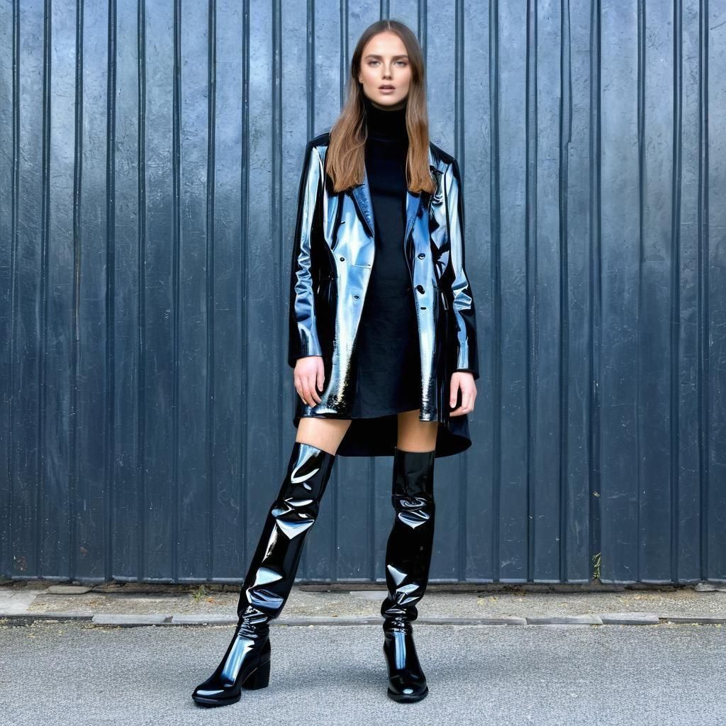 Woman in Long Shiny Black Boots