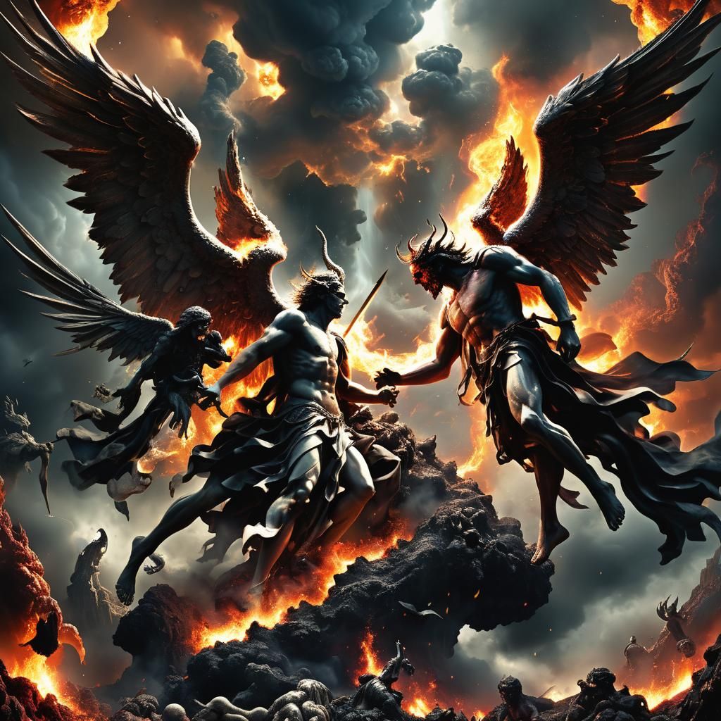 Heaven and Hell Fused in Detailed Charcoal Art