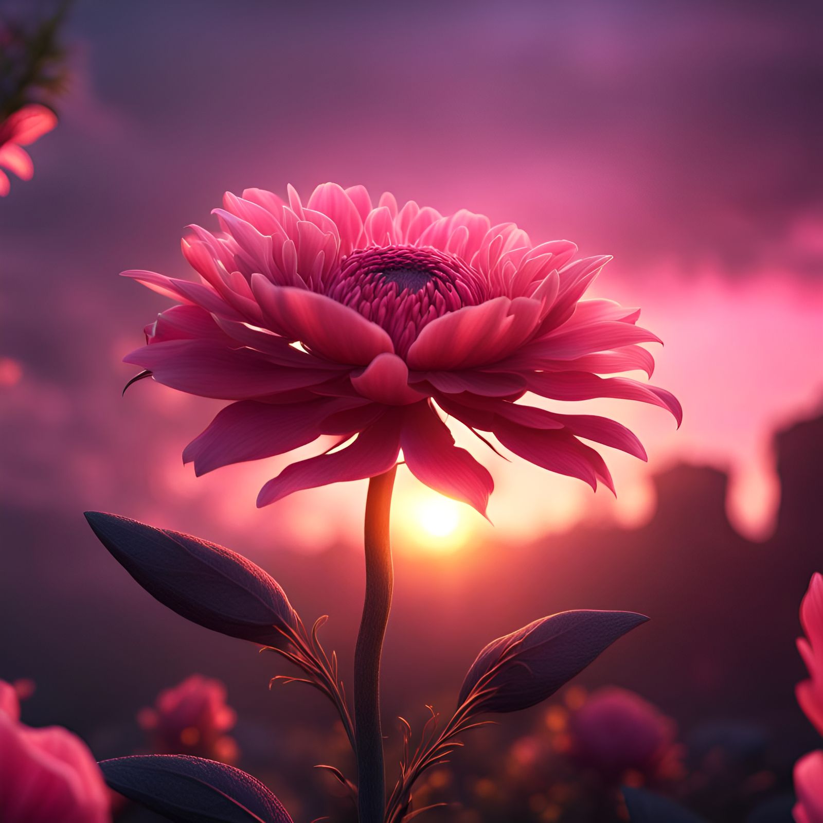 Pink Flower's Sunset: Detailed Matte Painting