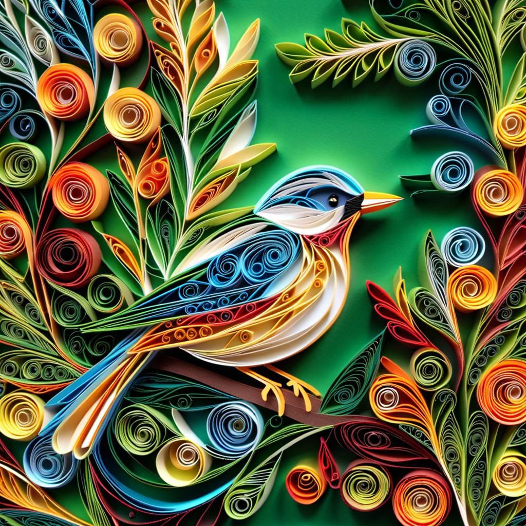 Papercraft Bird with Tree Background in Quilling Style