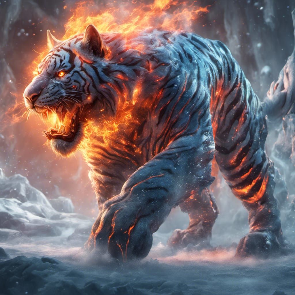 Icy Fire Tiger Keyboard: Detailed Digital Art