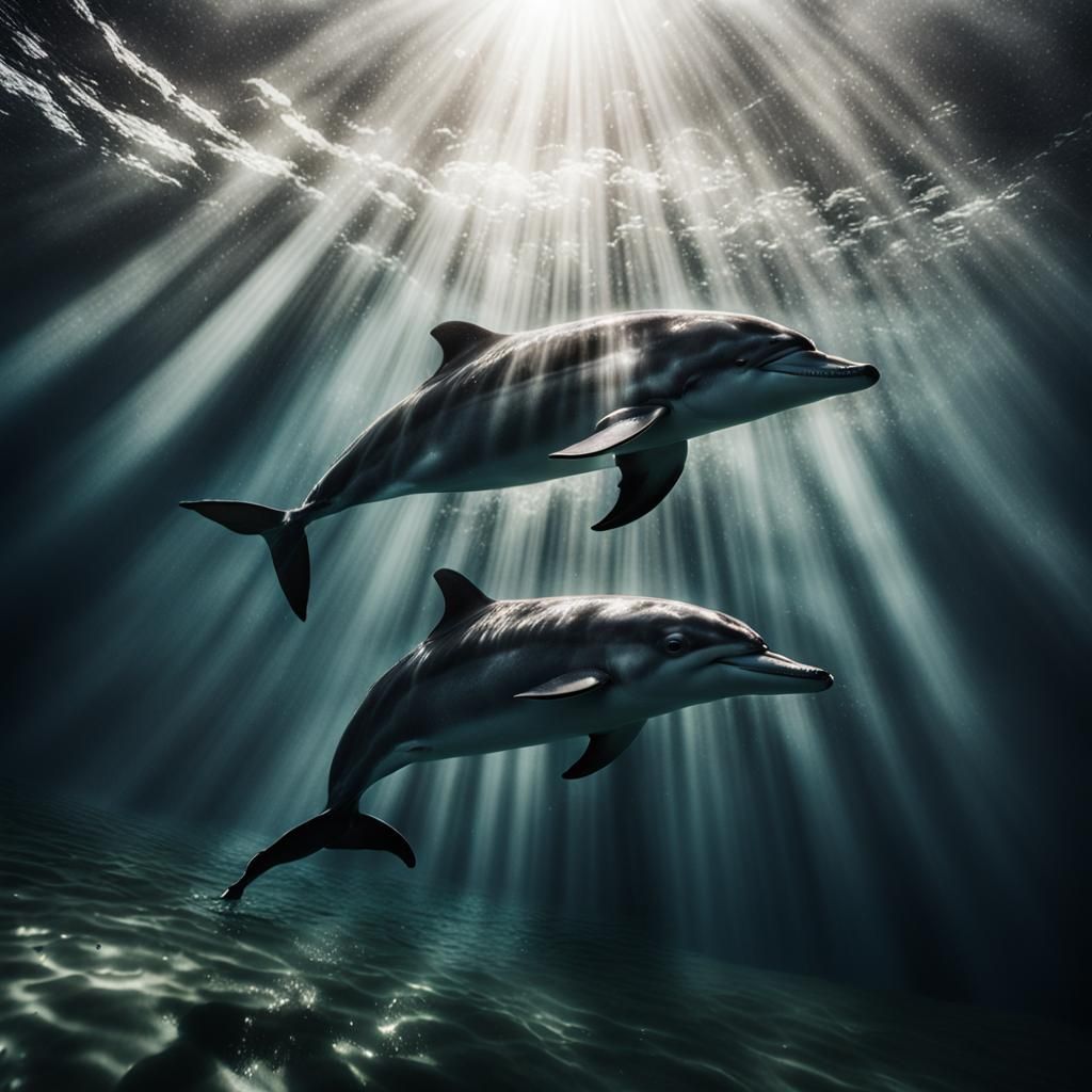 Sunlit Dolphins in Ocean Depths